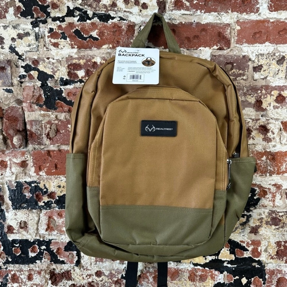 Realtree Laptop Backpack Two Tone Tan Olive Green Padded Tech Bag NWT